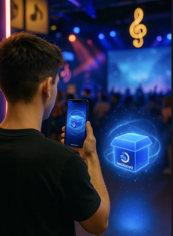 Visitor interacting with a touchscreen activation.